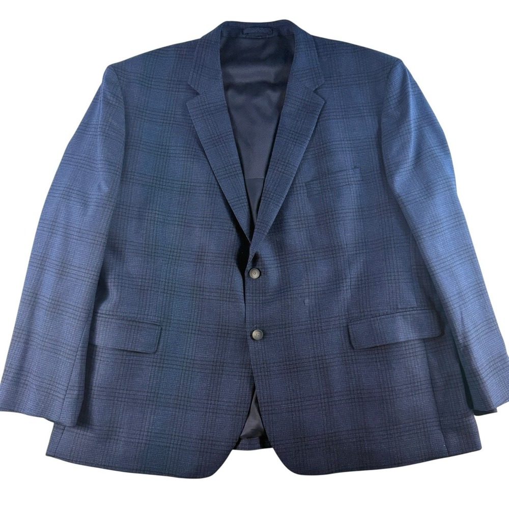 Jos. A. Bank 54 Regular 54R Traditional Fit Plaid Blue Traveler Sportcoat Jacket